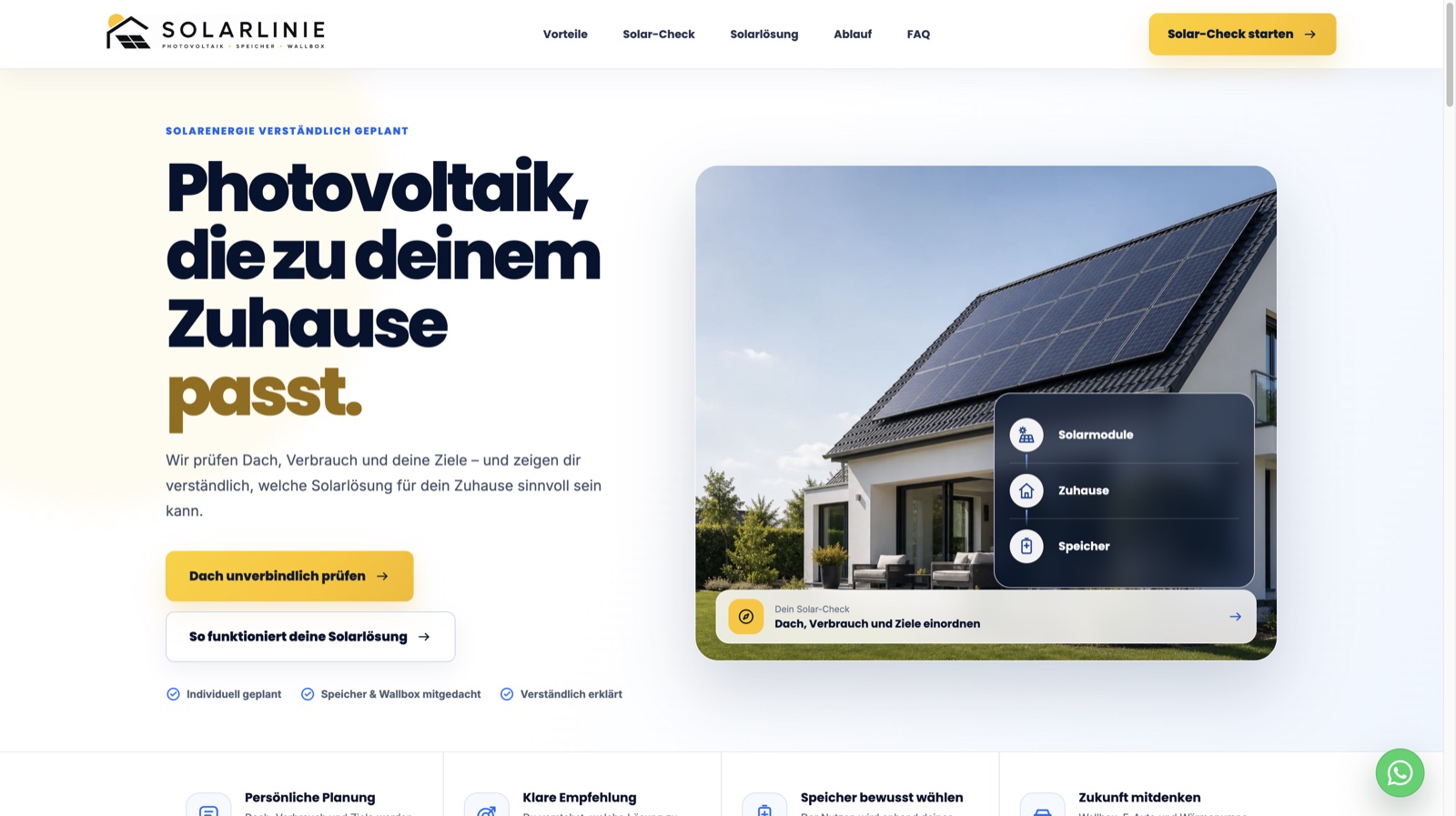 Solarlinie Referenzwebsite in der Desktop-Ansicht