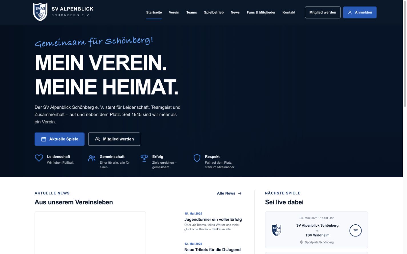 Screenshot der Website-Referenz SV Alpenblick Schönberg