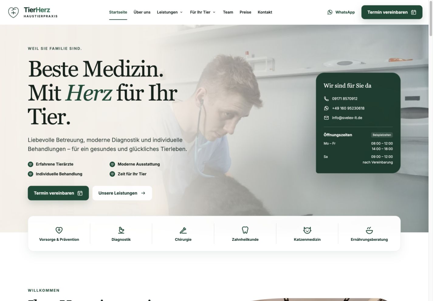 Screenshot der Website-Referenz TierHerz Haustierpraxis