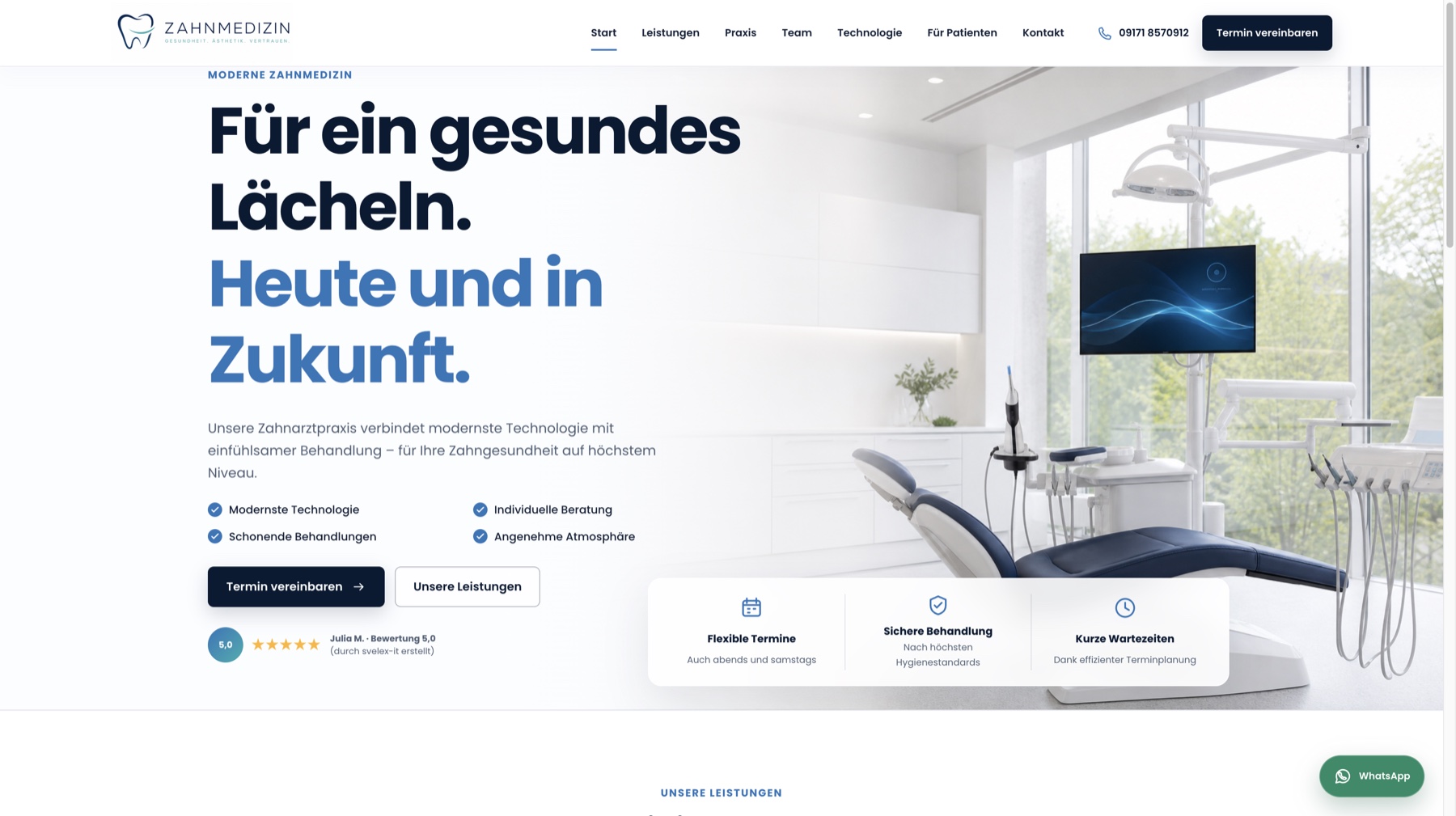 Zahnmedizin Referenzwebsite in der Desktop-Ansicht
